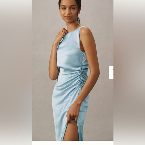 Elegant Light Blue Satin Dress - Picture 2 of 8